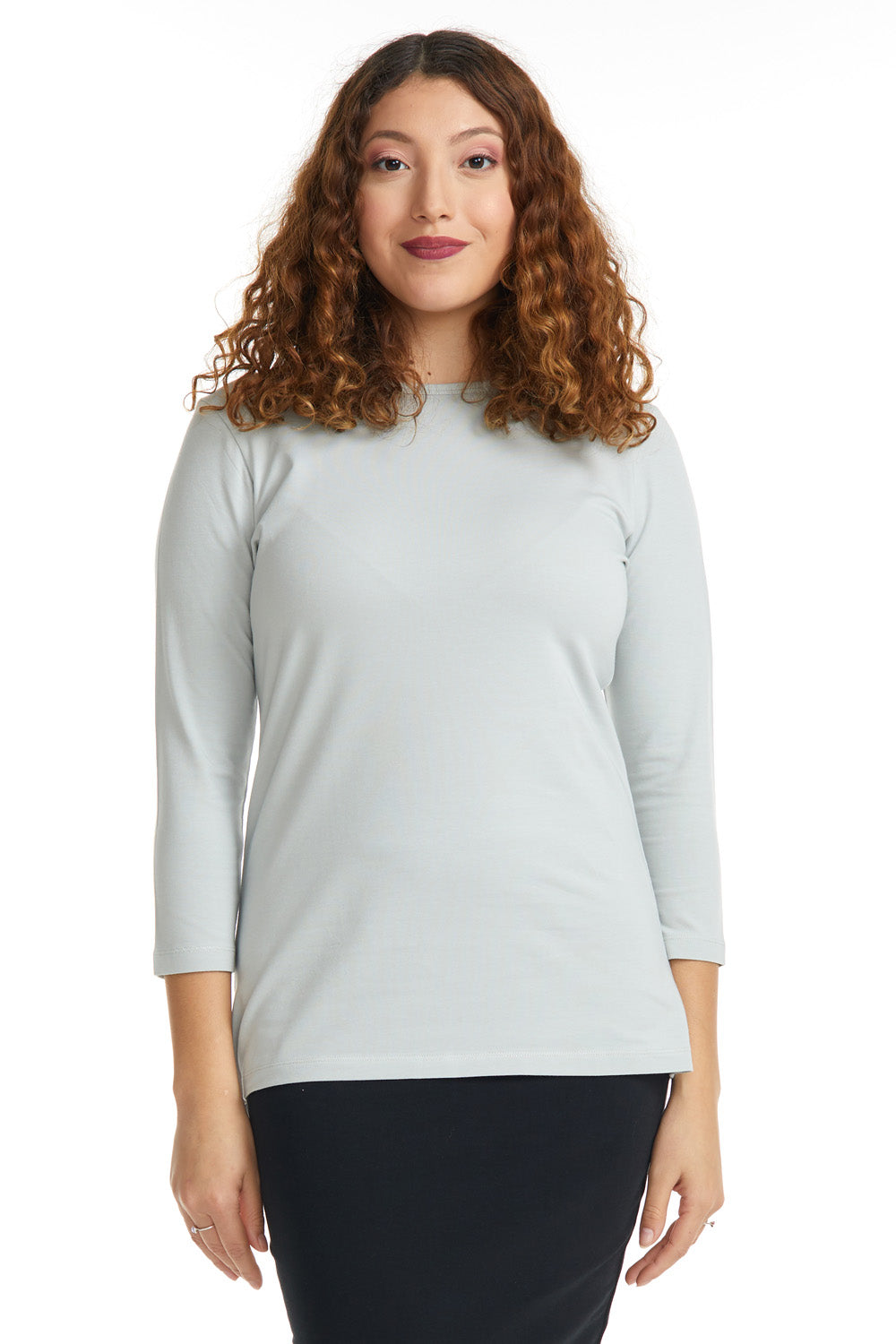 3/4 Sleeve Relaxed Fit Crewneck T-Shirt for Women - POLAR GREY