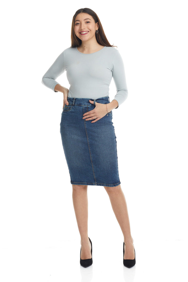 Brooklyn Denim Pencil Skirt Soft Stretchy Knee Length Denim Esteez 8039