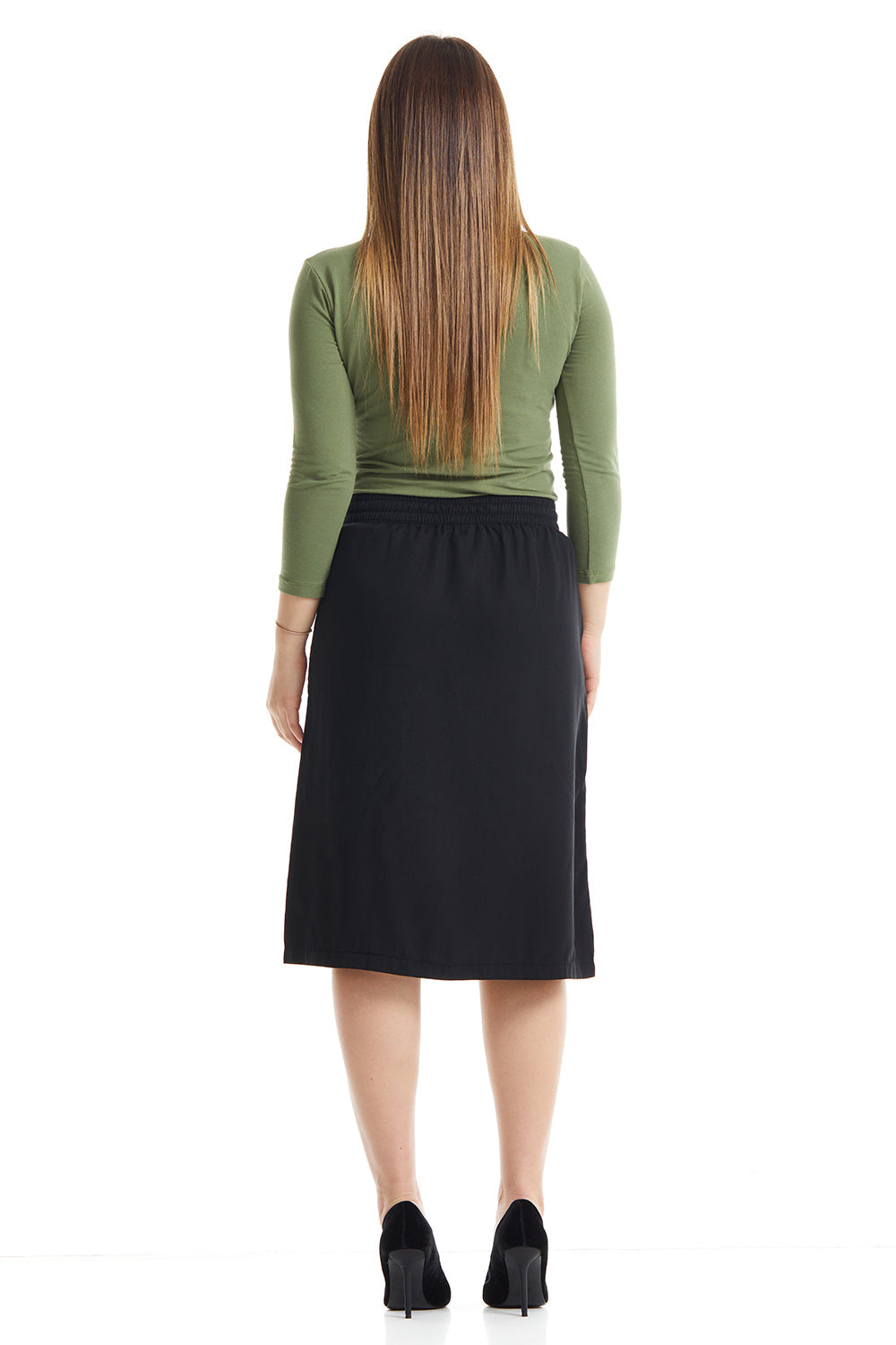 black knee length skirt with pockets
