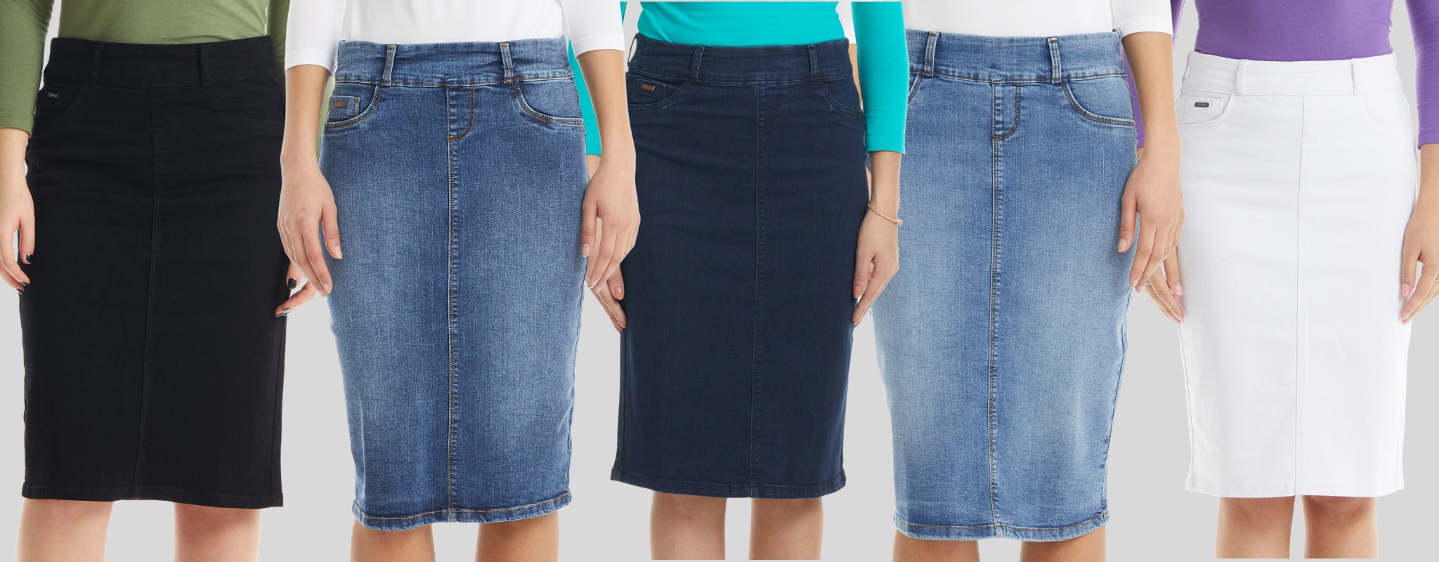 Below the knee straight jean skirt without pockets