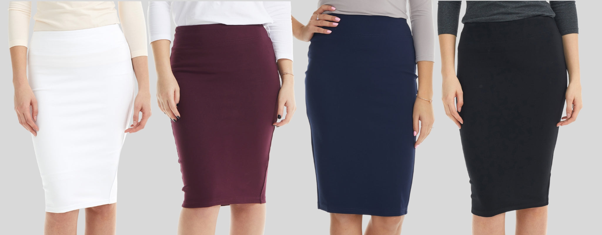 Soft stretchy below the knee office pencil skirt