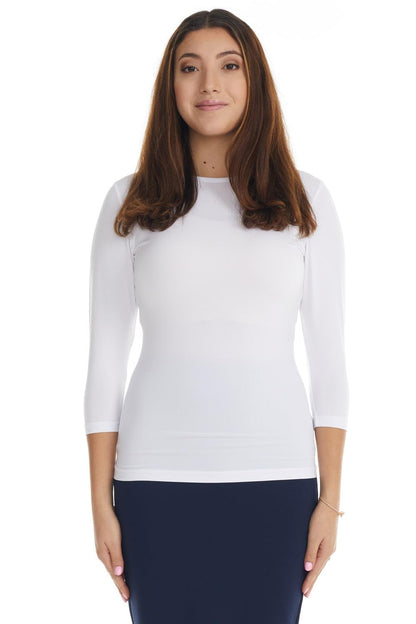 ESTEEZ 3/4 Sleeve Fancy Slinky Crew Neck T-Shirt for Women Base Layering Top Snug Fit