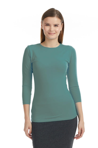 ESTEEZ Womens 3/4 Sleeve Cotton Snug Fit High Neck Base Layering T-Shirt