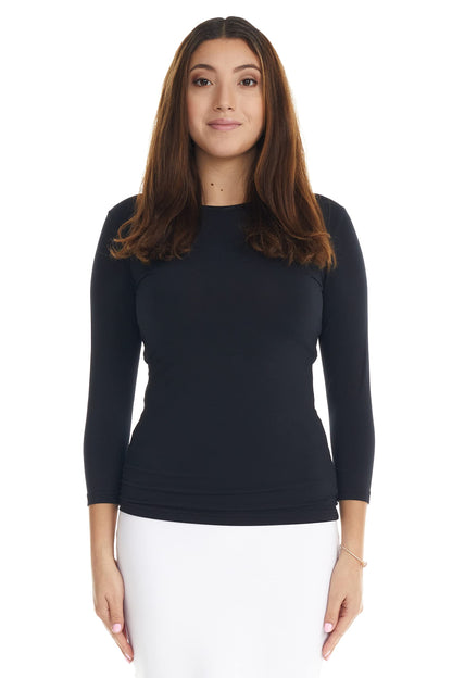 ESTEEZ 3/4 Sleeve Fancy Slinky Crew Neck T-Shirt for Women Base Layering Top Snug Fit
