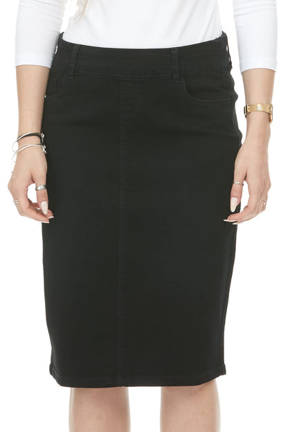 ESTEEZ Women's Stretchy Denim Jean Skirt - Straight Knee-Length with Pockets - Classic & Modest Design - Manhattan