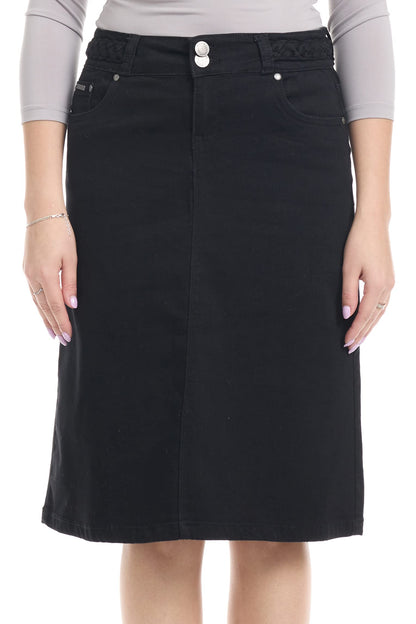 ESTEEZ Knee Length Flary A-Line Stretch Denim Jean Skirt for Women with Pockets - Sydney