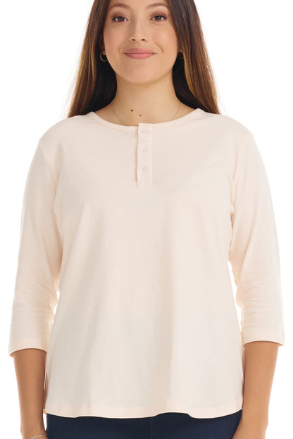 ESTEEZ 3/4 Sleeve Cotton Spandex Casual Henley Tops for Women