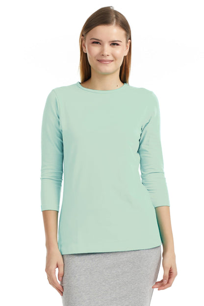 ESTEEZ 3/4 Sleeve Crew Neck Cotton T-Shirt for Women - Relaxed Fit - Base Layering Top