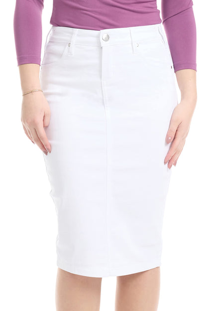 ESTEEZ Women's Slimming Denim Pencil Skirt with Tummy Control Panel – 'Miami'