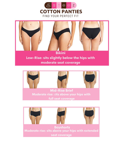 ESTEEZ Women's Breathable Soft Stretch Cotton Underwear - Mid/High Rise Briefs - Low Rise Bikini - Boyshorts