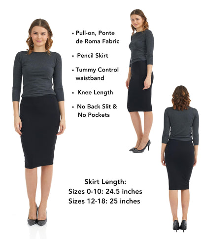 ESTEEZ Women's Pull-On Stretch Ponte Office Pencil Skirt 'Houston'