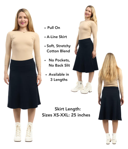 ESTEEZ Womens Cotton A-Line Skirt 23 Inch 25 Inch 27 Inch