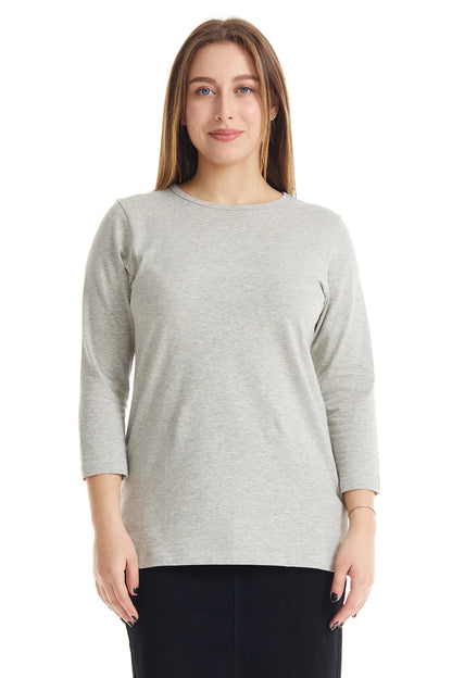 ESTEEZ 3/4 Sleeve Crew Neck Cotton T-Shirt for Women - Relaxed Fit - Base Layering Top