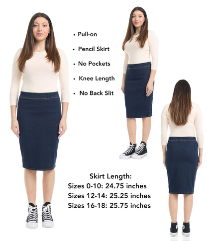 ESTEEZ Womens Jean Pencil Skirt - Pull-On - 4 Way Stretch Denim 'Venice'