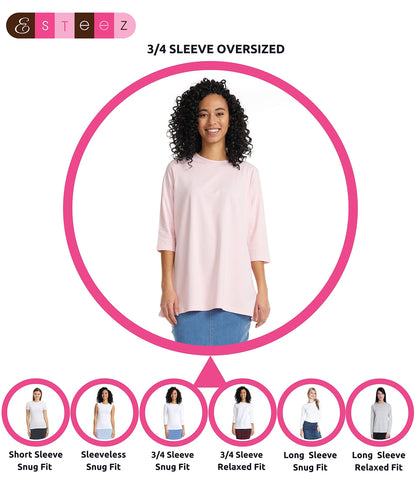 ESTEEZ 3/4 Sleeve Comfy Oversized Loose Fit Cotton T-Shirts for Women