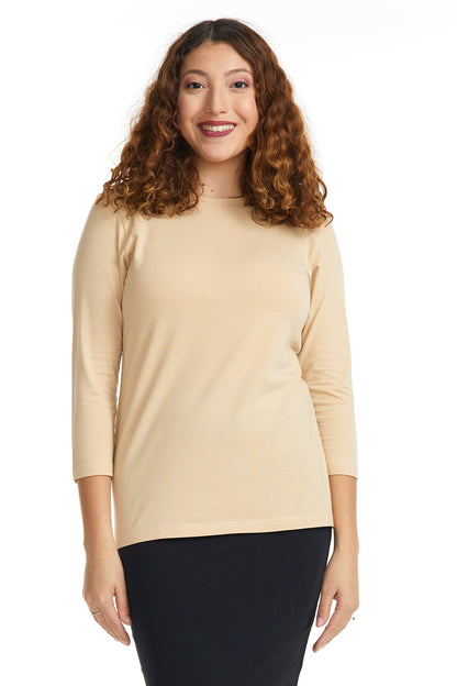ESTEEZ 3/4 Sleeve Crew Neck Cotton T-Shirt for Women - Relaxed Fit - Base Layering Top