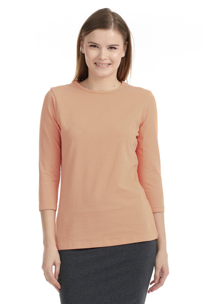 ESTEEZ 3/4 Sleeve Crew Neck Cotton T-Shirt for Women - Relaxed Fit - Base Layering Top