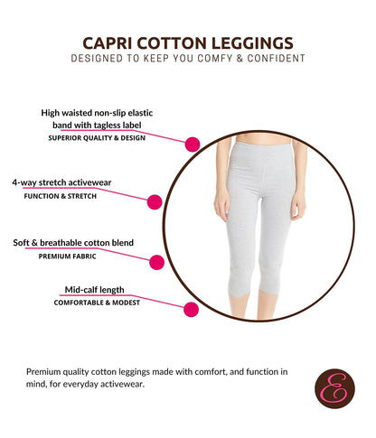 ESTEEZ High Waisted Soft Cotton Spandex Leggings-Shorts for Women - Full Leg - Capri - Biker Shorts - Shorts