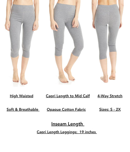 ESTEEZ High Waisted Soft Cotton Spandex Leggings-Shorts for Women - Full Leg - Capri - Biker Shorts - Shorts