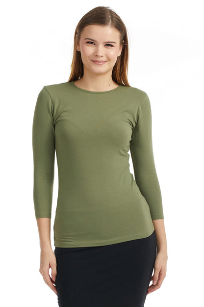 ESTEEZ Womens 3/4 Sleeve Cotton Snug Fit High Neck Base Layering T-Shirt
