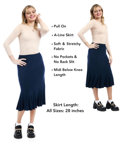 ESTEEZ Stretchy A-Line Skirt for Women - Knee Length/Midi