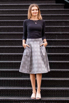 black plaid ponte A-Line skater skirt with pockets for women