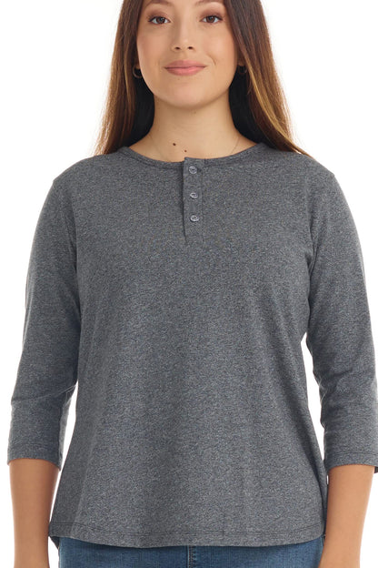 ESTEEZ 3/4 Sleeve Cotton Spandex Casual Henley Tops for Women