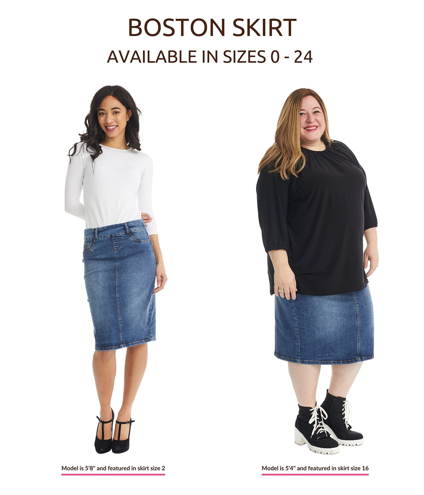 ESTEEZ Straight Knee Length Stretch Denim Jean Skirt for Women Size 0-24 Plus Size - Boston