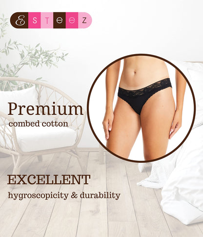 ESTEEZ Comfy Cotton Underwear Panties for Women with Lace Trim Bikini - Hipster - Hi Cut