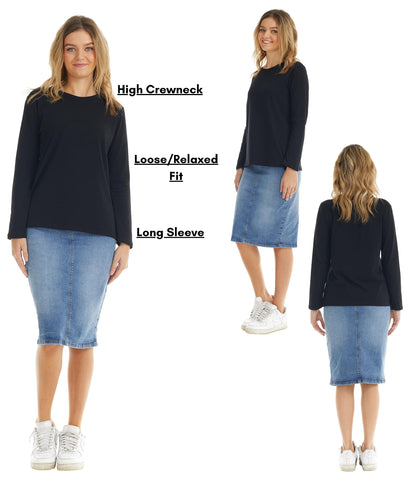ESTEEZ Comfy Long Sleeve Casual Crew Neck Top for Women
