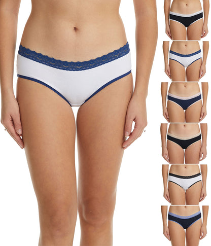 ESTEEZ Comfy Cotton Underwear Panties for Women with Lace Trim Bikini - Hipster - Hi Cut