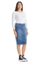 classic blue modest tight pencil skirt