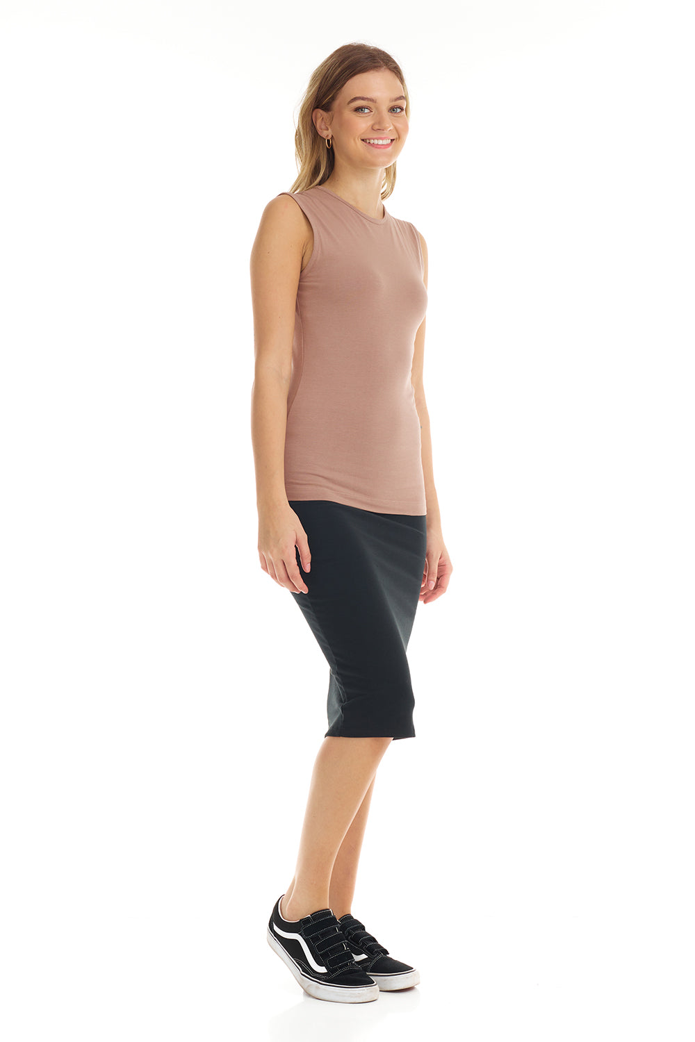 sleeveless shell looks great on its own or with a cardigan