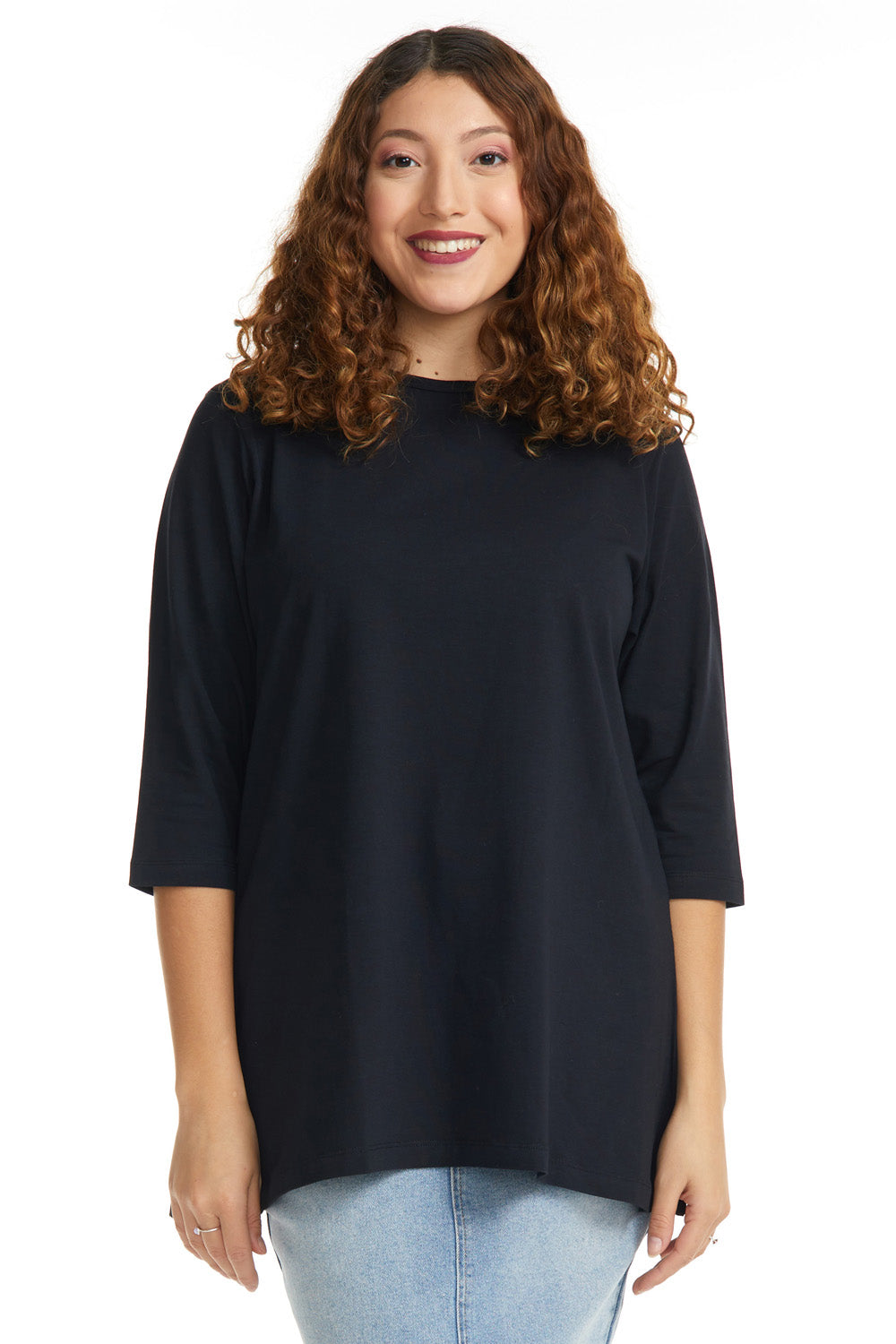 Plain Black 3/4 sleeve tunic t-shirt for women