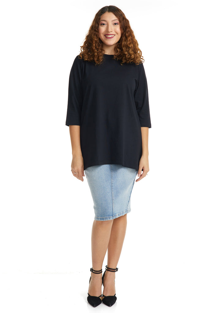 Black oversized cotton loose tee for women