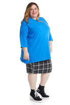 Casual blue 3/4 sleeve plus size baggy t-shirt for women