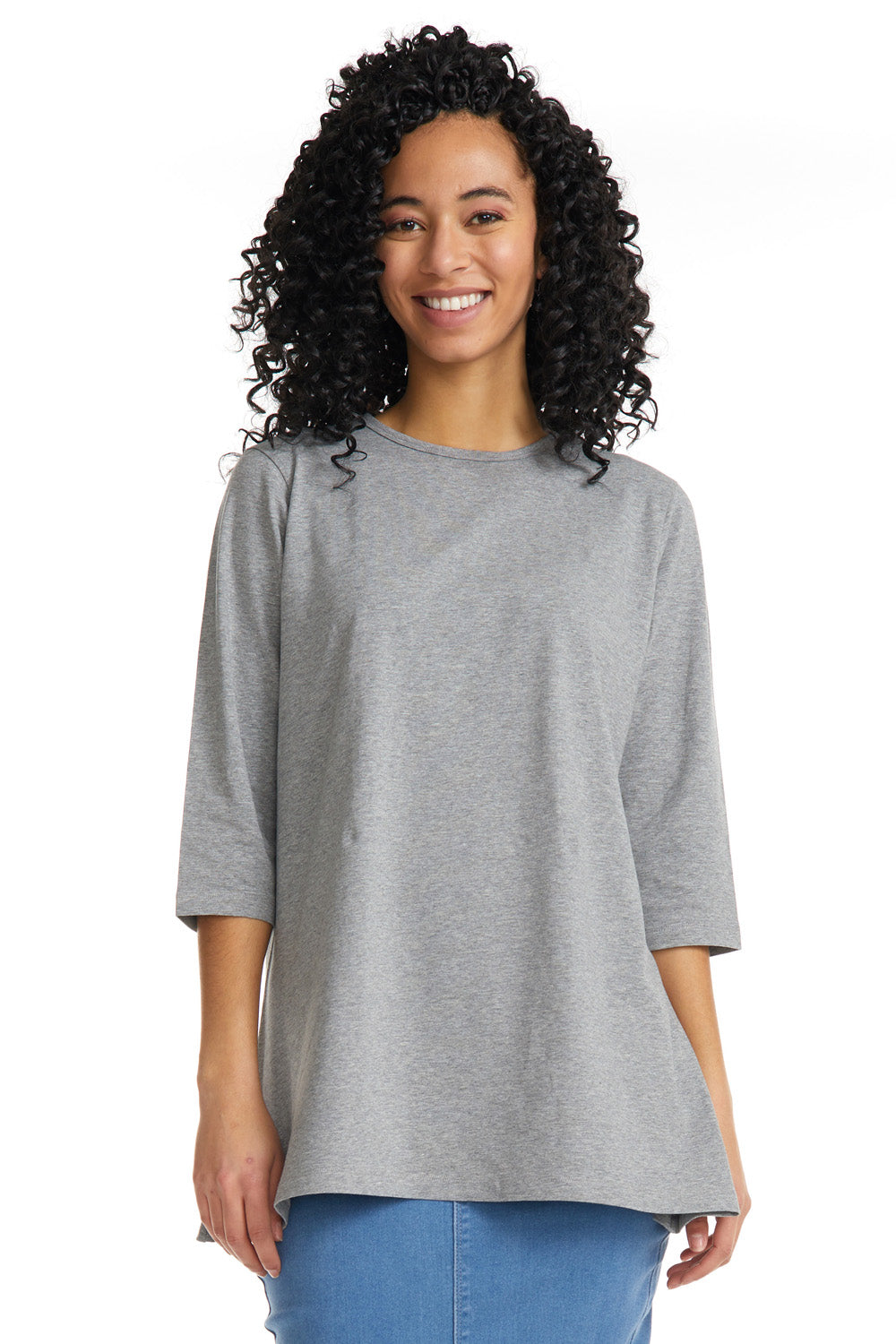 Casual gray 3/4 sleeve baggy t-shirt for women