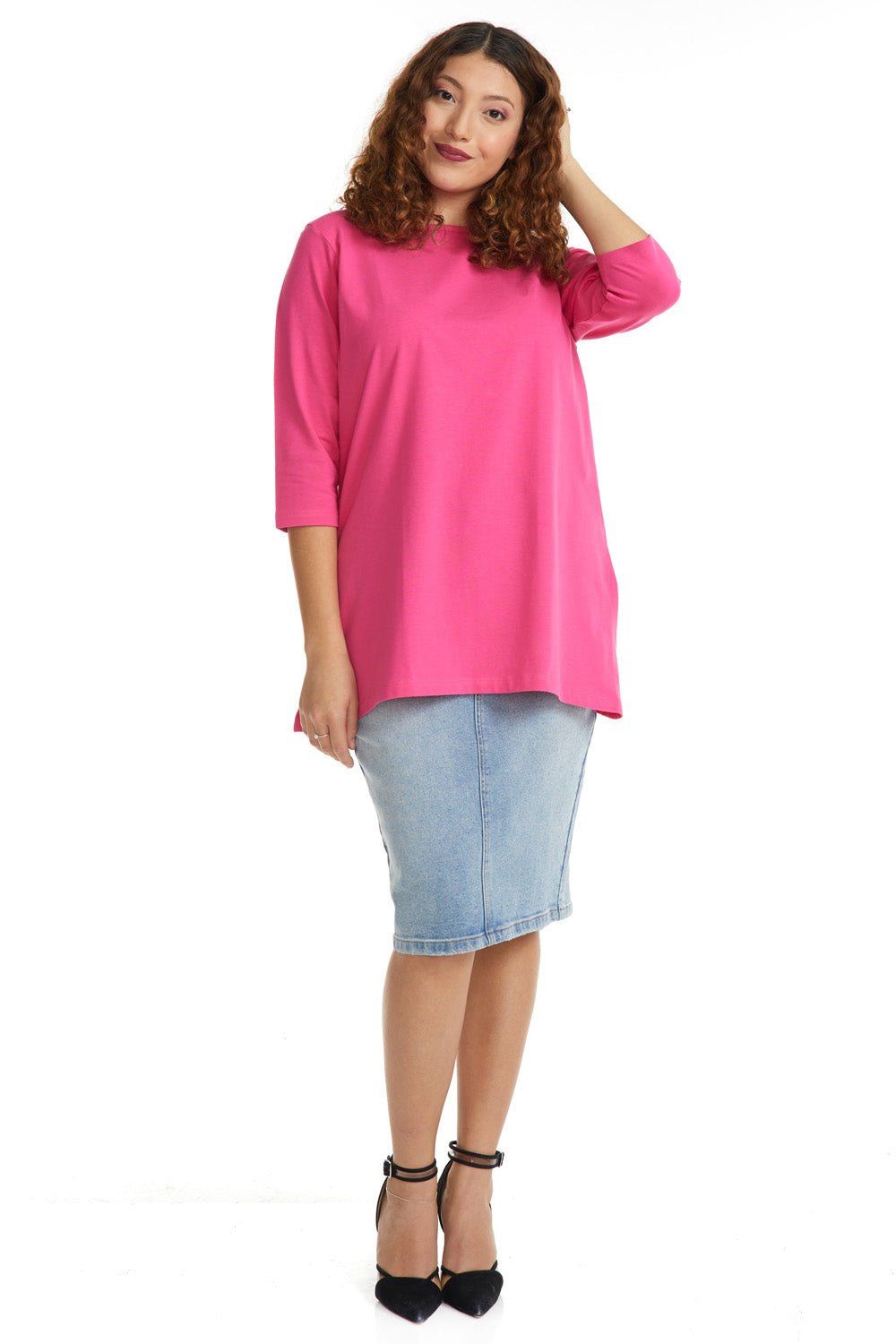 Magenta Pink oversized cotton loose tee for women