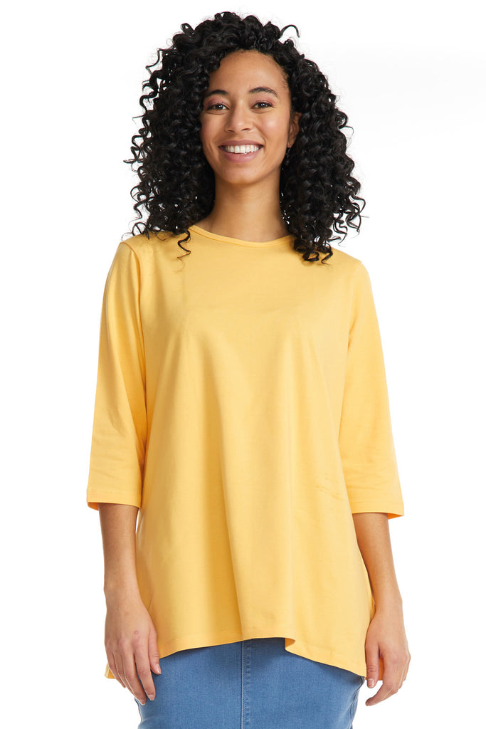 Plain Yellow 3/4 sleeve tunic t-shirt for women