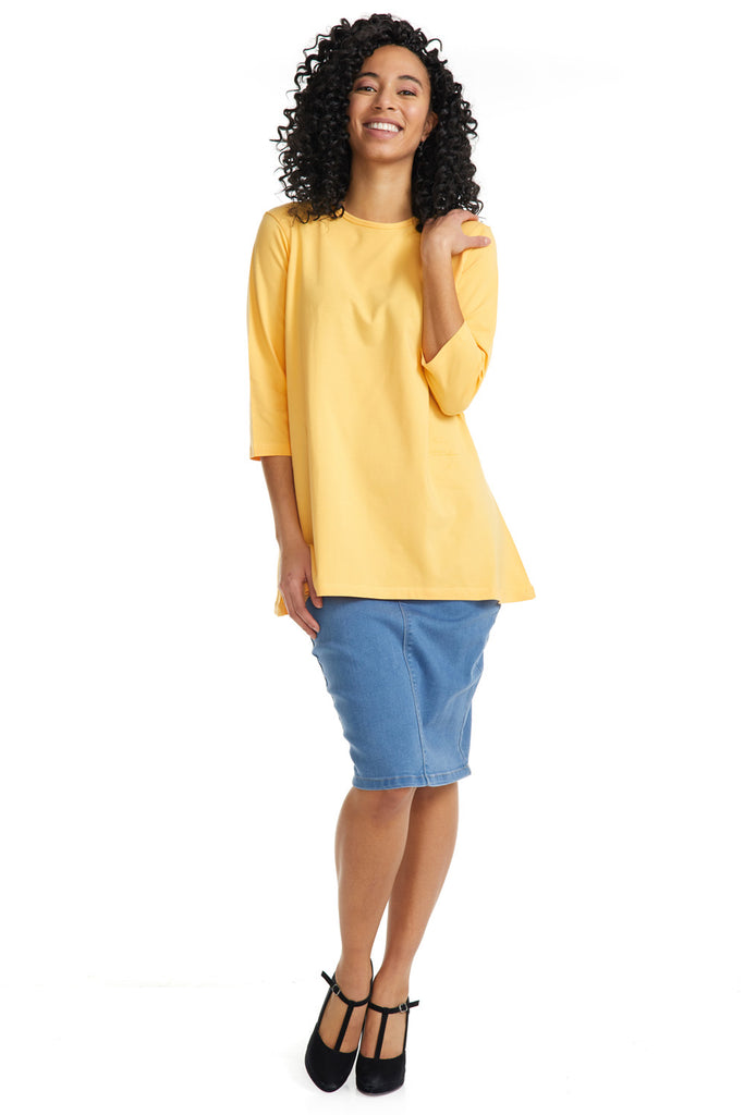 Yellow oversized cotton loose tee for women