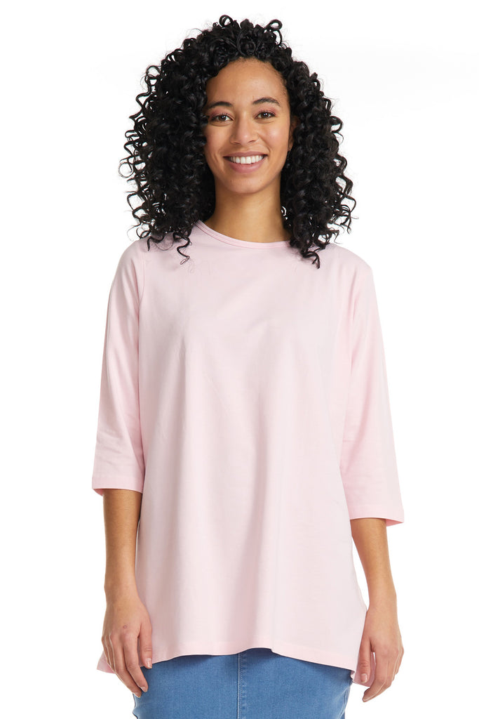 Plain Pink 3/4 sleeve tunic t-shirt for women
