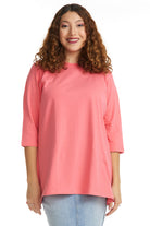 Plain Pink 3/4 sleeve tunic t-shirt for women