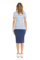 white and blue stripes cotton tee with crew neck