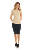 light brown basic cotton short sleeve layering shirt