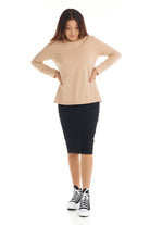 light brown cotton long sleeve tee for women