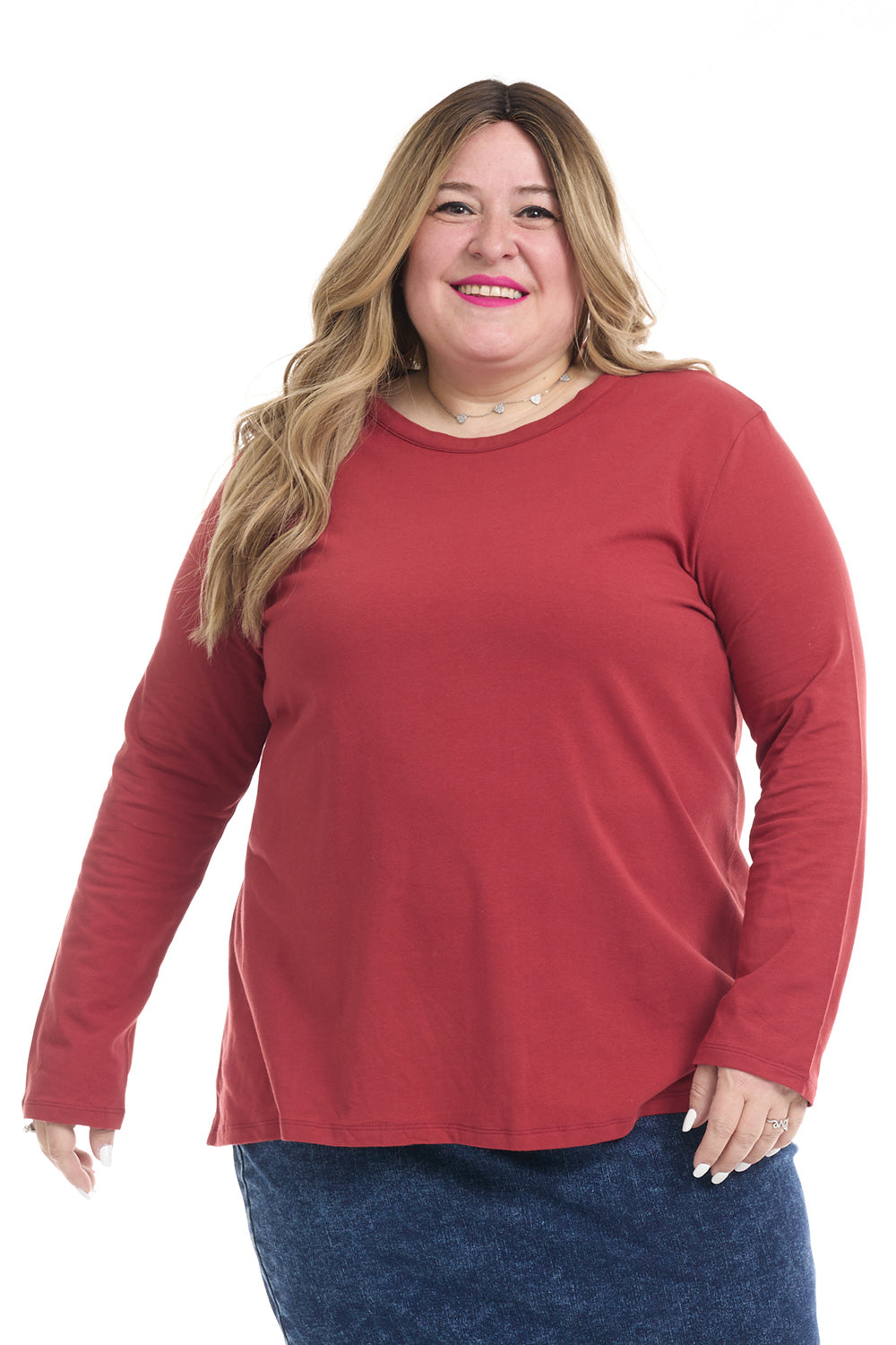 plus size long sleeve loose crew neck t-shirt for women