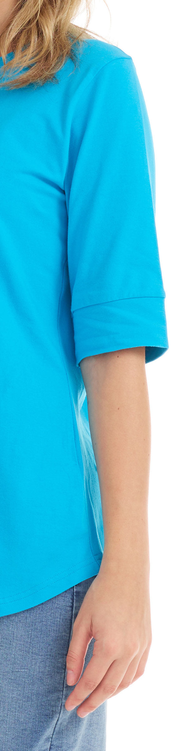 ocean blue elbow sleeve crew neck t-shirt with cuff sleeve