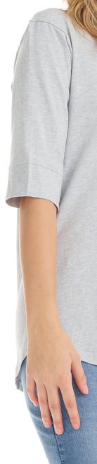 light grey cotton elbow sleeve tunic shirt with cuff sleeve