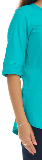 Turquoise Modest Elbow Sleeve Cotton Tunic Top for Women - Premium shirt from Esteez - Just $28! Shop now at Esteez