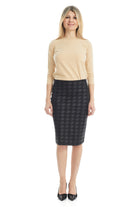 below the knee black plaid straight pencil skirt without slit and without pockets